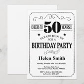 50歳の誕生日招待状 モノクロ 招待状 (正面/裏面)