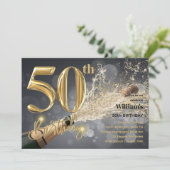 50歳の誕生日招待状(彼用)- ゴールドシャンパン 招待状 (スタンド正面)