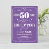 50歳の誕生日招待状 紫と白 招待状 (スタンド正面)