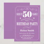 50歳の誕生日招待状 紫と白 招待状 (正面/裏面)