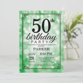 50歳の誕生日招待状 緑のグリッター 招待状 (スタンド正面)