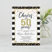 50歳の誕生日招待状、黒と金ゴールドの紙吹雪 招待状 (スタンド正面)