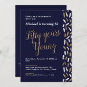 50歳の誕生日招待状:50歳の若さ、QR 招待状 (正面/裏面)