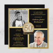 50歳の誕生日招待状 Then & Now 2枚の写真 招待状 (正面/裏面)