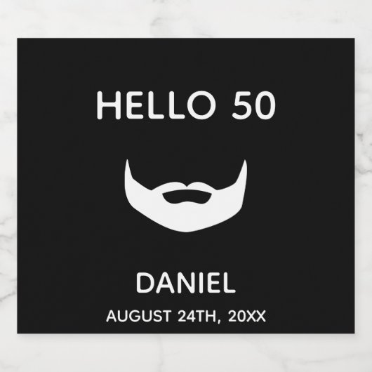 50歳の誕生日白黒ひげの男性おもしろい ビールラベル (シングルラベル)