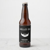 50歳の誕生日白黒ひげの男性おもしろい ビールラベル (正面)