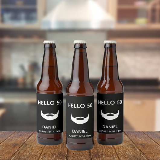 50歳の誕生日白黒ひげの男性おもしろい ビールラベル