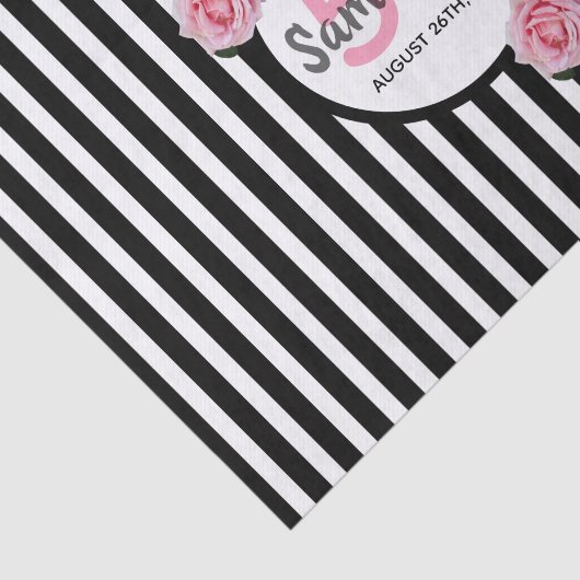 50歳の誕生日白黒ストライプピンク花模様 薄葉紙 (詳細)