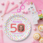 50歳の誕生日紙吹雪サンゴとピンクの写真 ペーパープレート (パーティー)