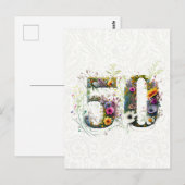 50歳の誕生日装飾的なワイルドフラワーテキスト ポストカード (正面/裏面)