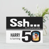 50歳の誕生日記念の黒と白の男性用フォトインビテーション 招待状 (スタンド正面)
