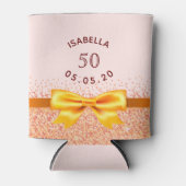 50歳の誕生日赤面ピンクの金ゴールドボウ名 缶クーラー (正面)