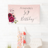 50歳の誕生日赤面ピンクローズ金ゴールドフローラ 横断幕 (インサイチュ)