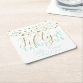 50歳の誕生日金ゴールドとティール（緑がかった色）コースターカスタマイズ スクエアペーパーコースター (アングル)