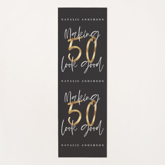 50歳の誕生日金ゴールドと黒いシッモダンク ヨガマット (正面)