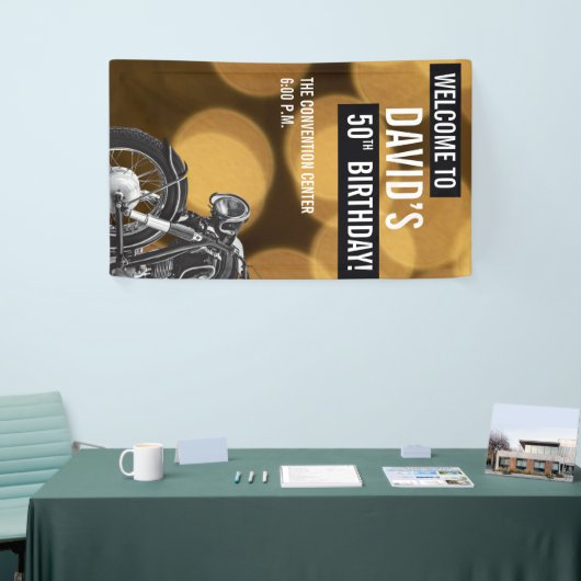 50歳の誕生日金ゴールドと黒、バイク 横断幕 (トレードショー)