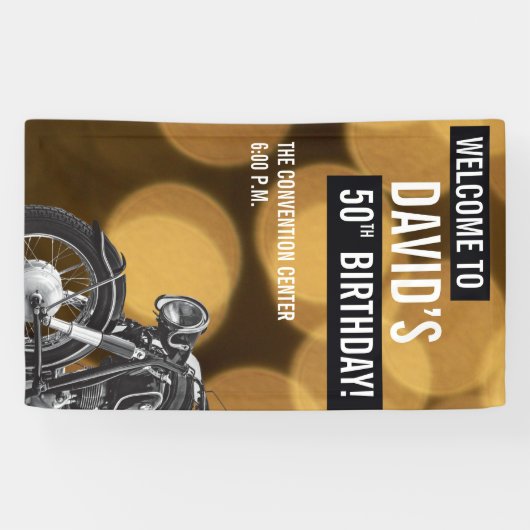 50歳の誕生日金ゴールドと黒、バイク 横断幕 (横)