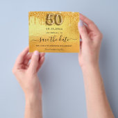 50歳の誕生日金ゴールドグリッター予算が日付を保存 チラシ (手)
