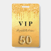 50歳の誕生日金ゴールドグリッター バッジ (正面)