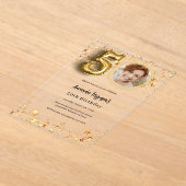 50歳の誕生日金ゴールドフォトスター澄ん アクリル招待状 (レイダウン)