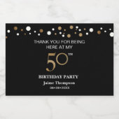 50歳の誕生日金ゴールドブラックテーマ紙吹雪感謝していユー スパークリングワインラベル (シングルラベル)