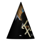 50歳の誕生日金ゴールド黒パーソナライズされた写真名 パーティーハット (左)