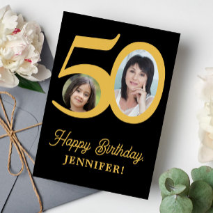 50歳の誕生日金ゴールド黒写真パーソナライズされた カード