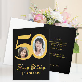 50歳の誕生日金ゴールド黒写真パーソナライズされた カード