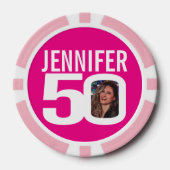 50歳の誕生日2枚のカスタム写真ピンクと白 ポーカーチップ (正面)
