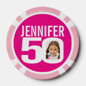 50歳の誕生日2枚のカスタム写真ピンクと白 ポーカーチップ (裏面)
