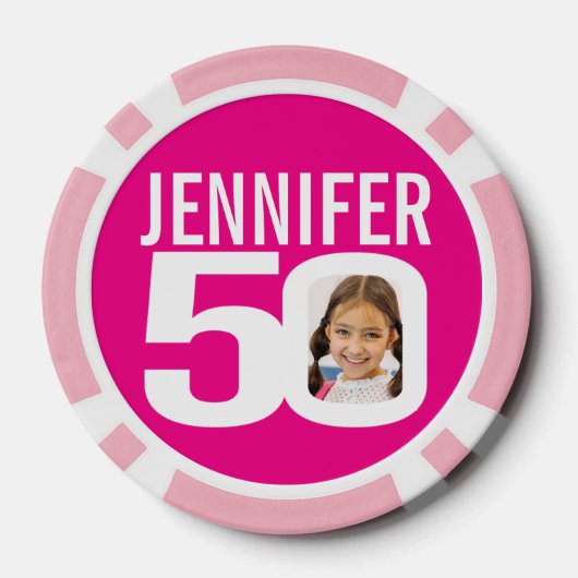 50歳の誕生日2枚のカスタム写真ピンクと白 ポーカーチップ (裏面)