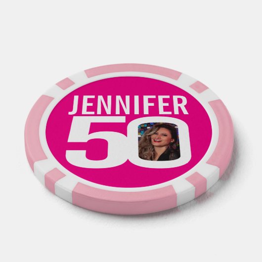 50歳の誕生日2枚のカスタム写真ピンクと白 ポーカーチップ (シングル)