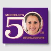 50歳の誕生日2枚の写真パープルバラ金ゴールド ゲストブック (正面)