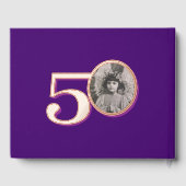 50歳の誕生日2枚の写真パープルバラ金ゴールド ゲストブック (裏面)