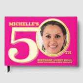 50歳の誕生日2枚の写真ホットピンク金ゴールド ゲストブック (正面)