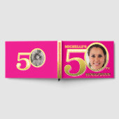 50歳の誕生日2枚の写真ホットピンク金ゴールド ゲストブック (全面)