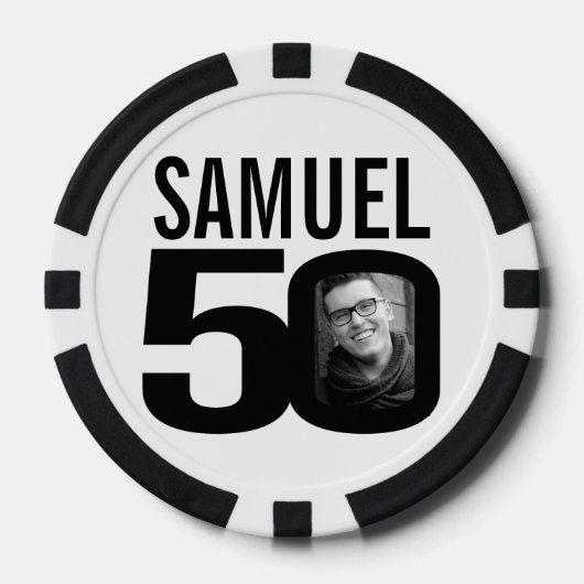50歳の誕生日2枚カスタムの写真白黒 ポーカーチップ (正面)