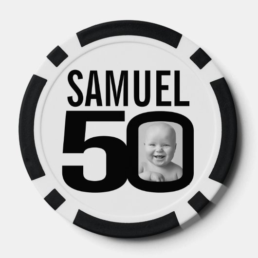 50歳の誕生日2枚カスタムの写真白黒 ポーカーチップ (裏面)
