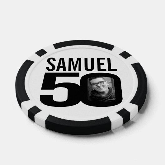 50歳の誕生日2枚カスタムの写真白黒 ポーカーチップ (シングル)