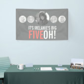 50歳の誕生日5カスタム枚の写真グレーの珊瑚の旗 横断幕 (トレードショー)