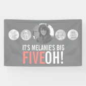 50歳の誕生日5カスタム枚の写真グレーの珊瑚の旗 横断幕 (横)