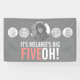 50歳の誕生日5カスタム枚の写真グレーの珊瑚の旗 横断幕