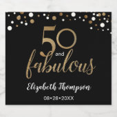 50歳の誕生日50と素晴らしい金ゴールドブラック紙吹雪 スパークリングワインラベル (シングルラベル)