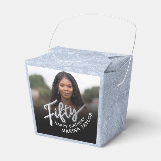 50歳の誕生日50スクリプト銀黒写真 フェイバーボックス (正面サイド)