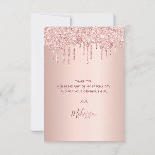 50歳の誕生日50バラ金ゴールドグリッターは華やかに サンキューカード (裏面)