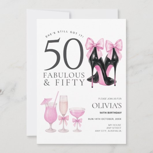 50歳の誕生日、おしゃれな女性のための招待状 招待状 (正面)
