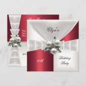 50歳の誕生日 おしゃれな赤と白のチェック柄のジュエル (正面/裏面)