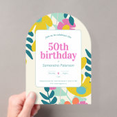 50歳の誕生日 おしゃれ カラフル フラワー モダン アクリル招待状 (インサイチュ (ポータブル))