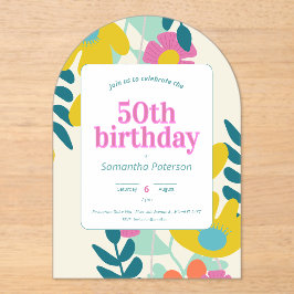 50歳の誕生日 おしゃれ カラフル フラワー モダン アクリル招待状