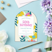 50歳の誕生日 おしゃれ カラフル フラワー モダン アクリル招待状 (インサイチュ (ウェディング))
